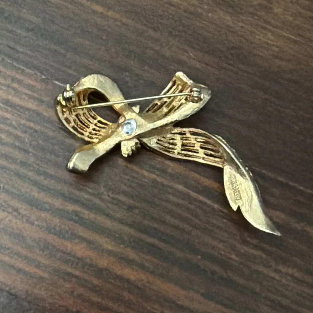 Large Modernist Gold Tone Bow Brooch Vintage 1970's Signed Kramer
